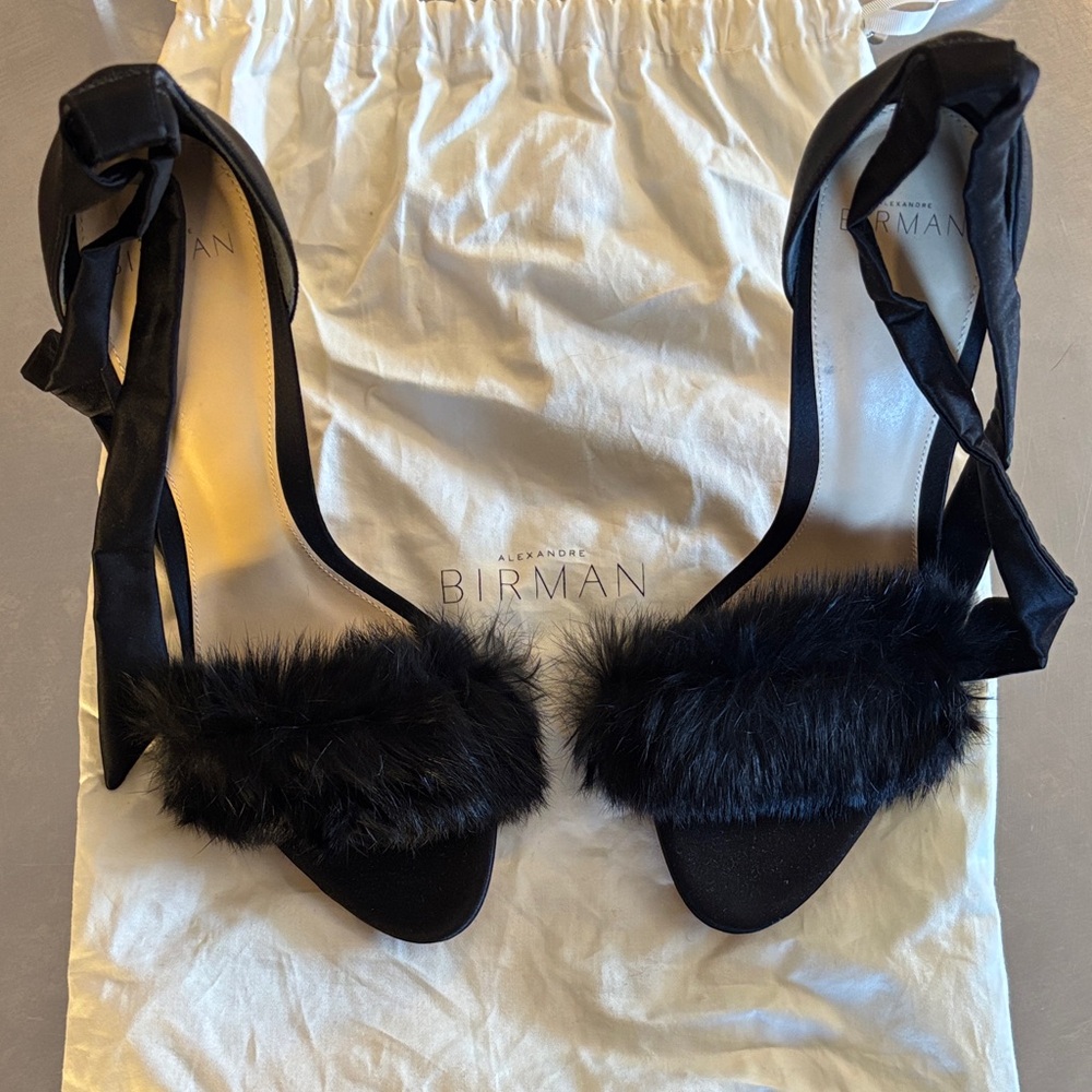 Alexandre Birman Black Fur-Accented Heels size 40 (runs small and narrow)